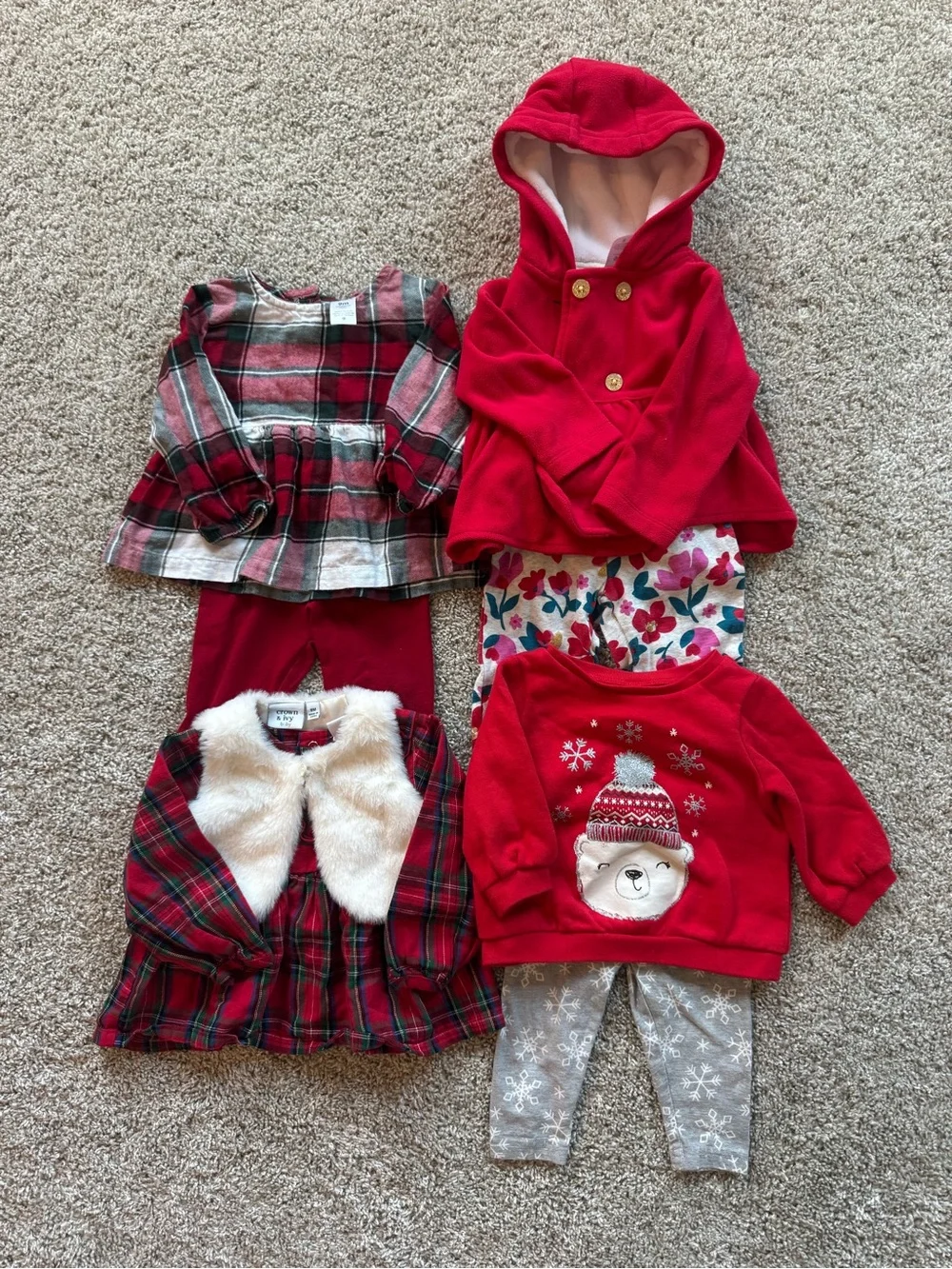 Baby Girl 9 Month Holiday Clothing Bundle Plaid Fleece Outfit set 8 Pieces